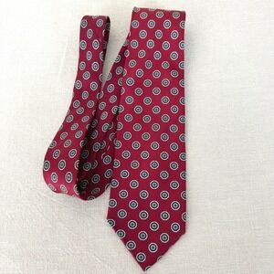 Balmoral Silk Tie Red Blue/Gray Circles Made in Scotland